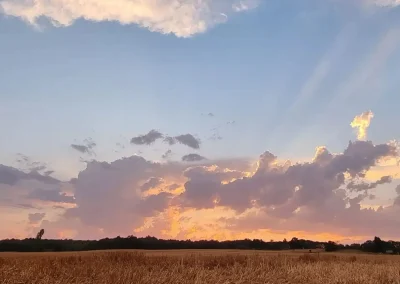 Photo d'un couché de soleil rose vu depuis la Ferme de Menoun.